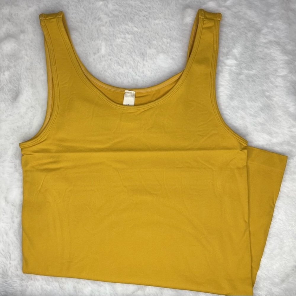 Yahada Yellow Mustard Fitted Crop Tank Top